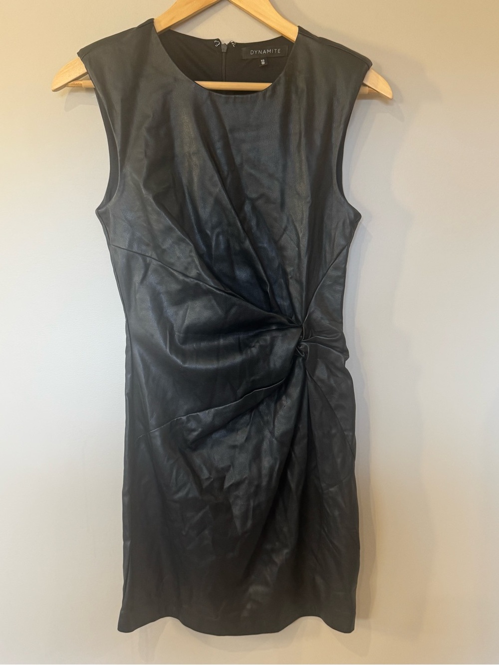 Dynamite Black Faux Leather Knot-Detail Mini Dress